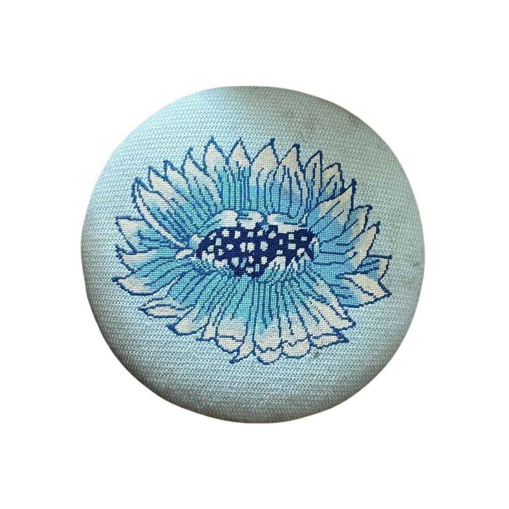 Vintage Needlepoint Wool Handmade Chair Seat Round 14”